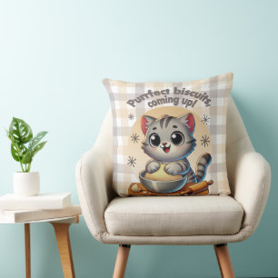 "Purrfect biscuits, coming up" Kneading Cat Throw Pillow