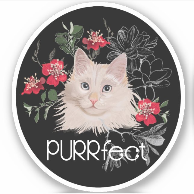 PURRfect blanc autocollant de chat ou votre nom de (Devant)