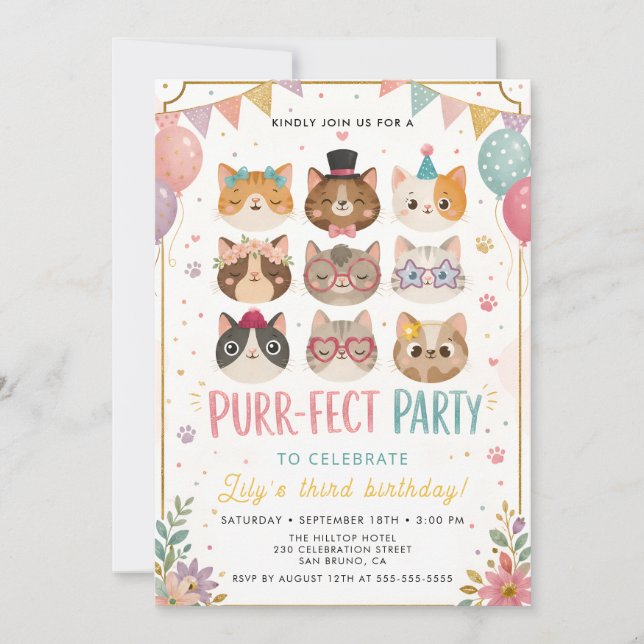 Purrfect Cat Birthday Invitation (Front)