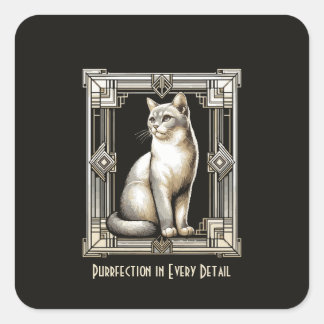 Purrfect Cat Design in Black and White Art Nouveau Square Sticker