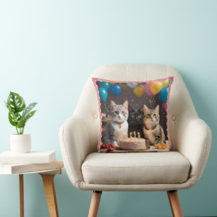 Purrfect Celebration: A Cat's Birthday Party, Throw Pillow