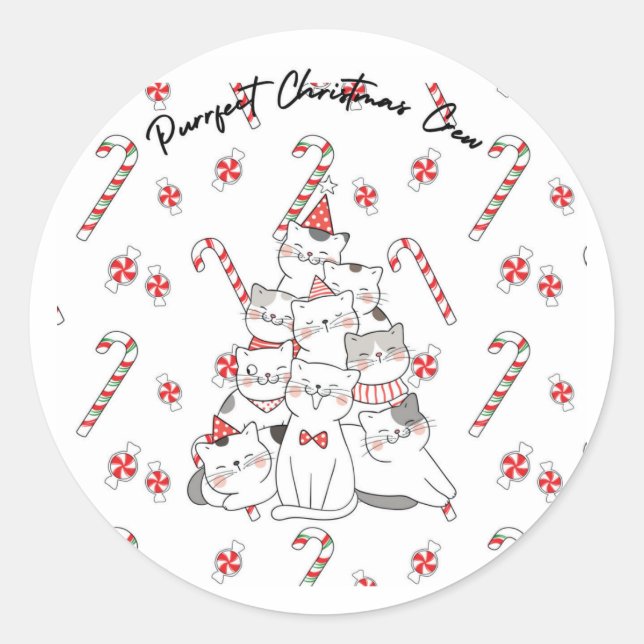 Purrfect Christmas Crew Holiday Sickers Classic Round Sticker (Front)