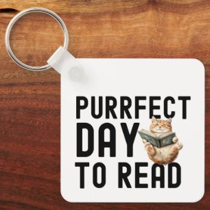Purrfect Day To Read Cat Bookworm Quote Keychain