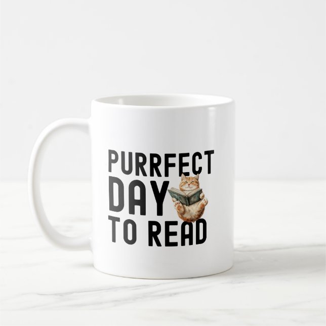 Purrfect Day To Read Funny Bookworm Cat Quote Coffee Mug (Left)