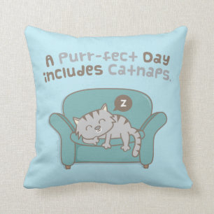 Purrfect Day with Catnaps Cat Pun Humour Pillow
