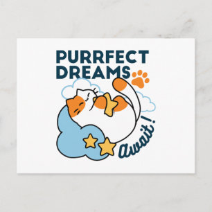Purrfect Dreams Await – Cute Sleeping Cat Dreamy Holiday Postcard