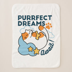 Purrfect Dreams Await – Cute Sleeping Cat Dreamy Sherpa Blanket