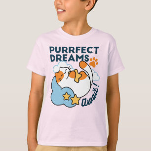 Purrfect Dreams Await – Cute Sleeping Cat Dreamy T-Shirt