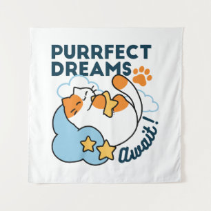 Purrfect Dreams Await – Cute Sleeping Cat Dreamy Tapestry