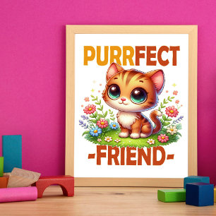 Purrfect Friend pun Cute orange cat kitten cartoon Photo Print