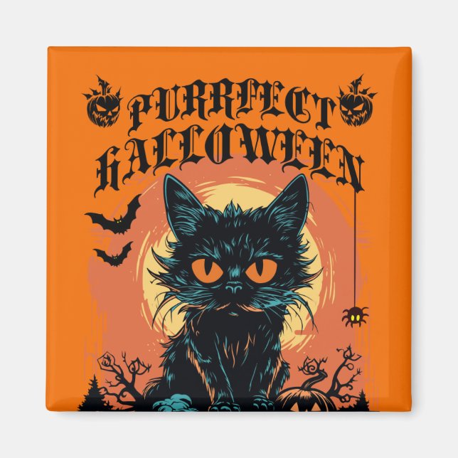 Purrfect Halloween Black Cat Cute Magnet (Front)