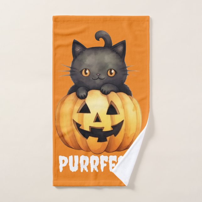 Purrfect Halloween hand towel (Hand Towel)