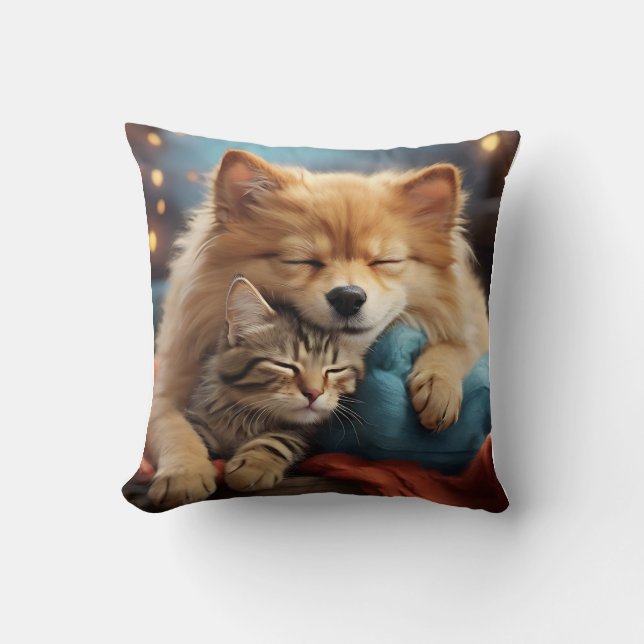 Purrfect Harmony: Dog and Cat Cuddle Pillow  (Front)