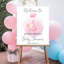 Purrfect kitty pink watercolor Baby Shower Welcome