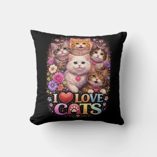 Purrfect Little Hearts Throw Pillow