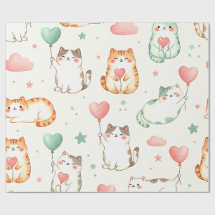Purrfect Love Parade – Cats & Heart Balloons Wrapping Paper