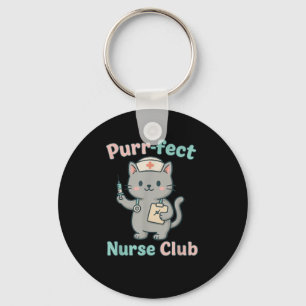Purrfect Nurse Club Cute Cat Nurse Funny Medical T Keychain