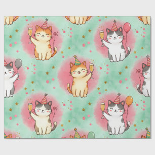 Purrfect Party Cats – Festive Celebration Pattern Wrapping Paper