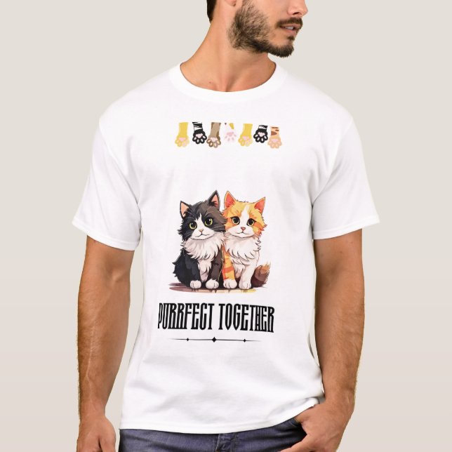  Purrfect Together – Cute Cat Couple T-Shirt (Devant)