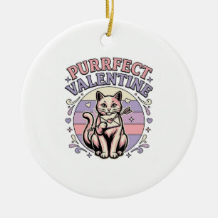 Purrfect Valentine Cat Valentine Love Vintage Vect Ceramic Ornament
