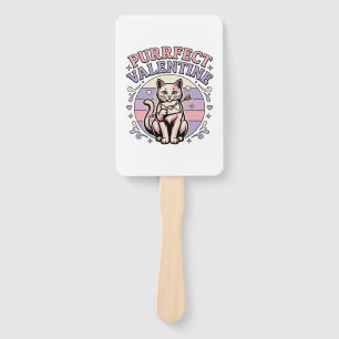 Purrfect Valentine Cat Valentine Love Vintage Vect Hand Fan