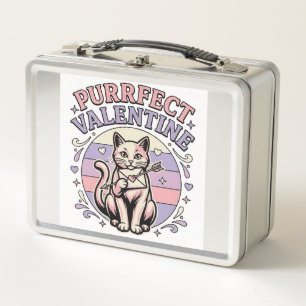 Purrfect Valentine Cat Valentine Love Vintage Vect Metal Lunch Box