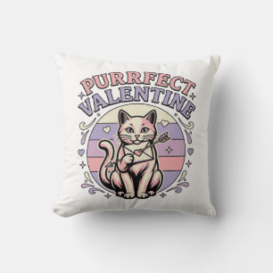 Purrfect Valentine Cat Valentine Love Vintage Vect Throw Pillow