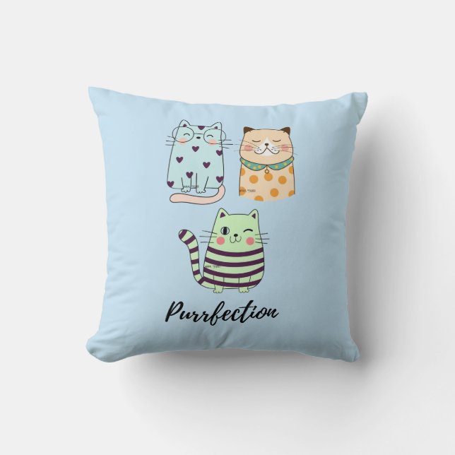 Purrfection Cute Kawaii Pattern Cats Art Throw Pillow (Front)
