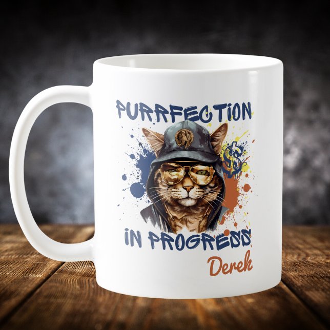 Purrfection in Progress Hip Hop Cat Coffee Mug (Creator Uploaded)