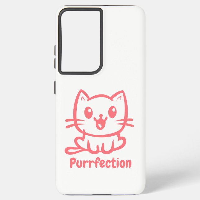 Purrfection, Very Cute Anime Cat Samsung Galaxy S21 Ultra Case (Back)