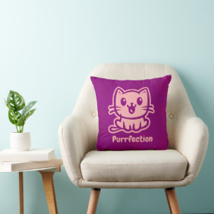 Purrfection, Very Cute Anime Cat Throw Pillow