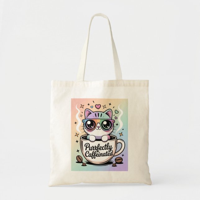 Purrfectly Caffeinated Tote Bag (Front)
