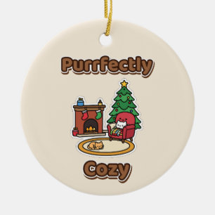 Purrfectly Cozy Christmas Cats Fireplace Ceramic Ornament