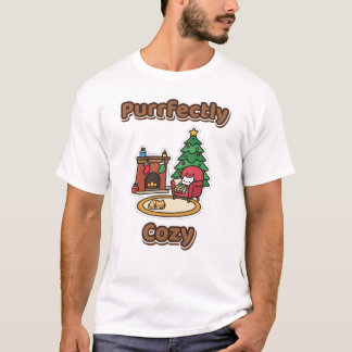 Purrfectly Cozy Christmas Cats Fireplace T-Shirt