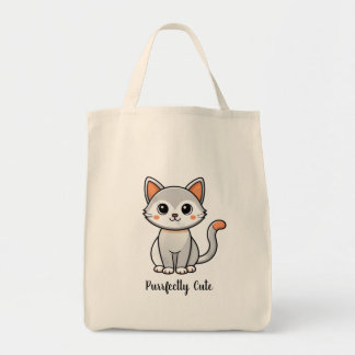 Purrfectly Cute Grey Kitten Reusable Grocery Bag |
