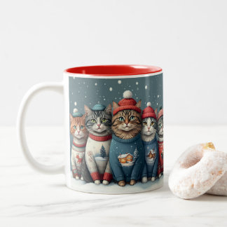 Purrfectly Festive Holiday Cats Two-Tone Mug