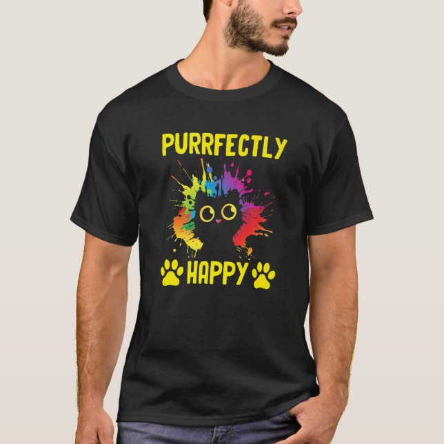Purrfectly Happy Cat Pun Friends Kitten Buddy Posi T-Shirt (Front)