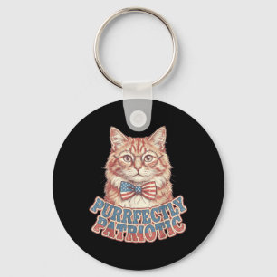 Purrfectly Patriotic Cat Vintage 4th Of July Keychain
