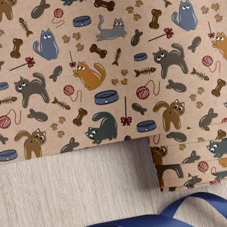 Purrfectly Playful Cats on Brown Background Wrapping Paper