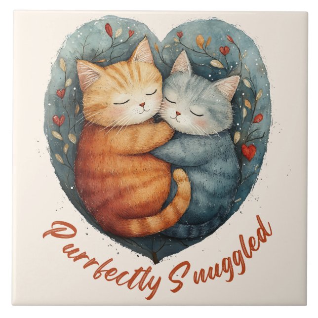 Purrfectly Snuggled Kittens Cuddling Artwork Tile (Front)