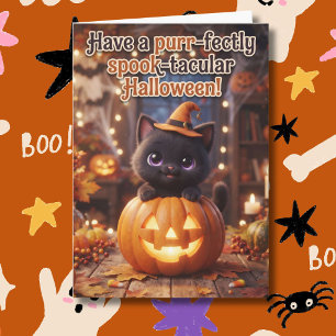 Purrfectly Spooktabular Halloween Colouring Page Card