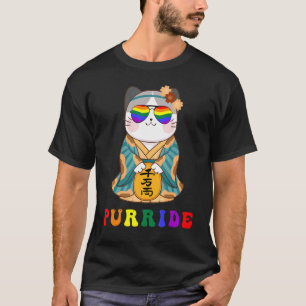 Purride Cat Maneki Neko Gay Pride Rainbow Sunglass T-Shirt