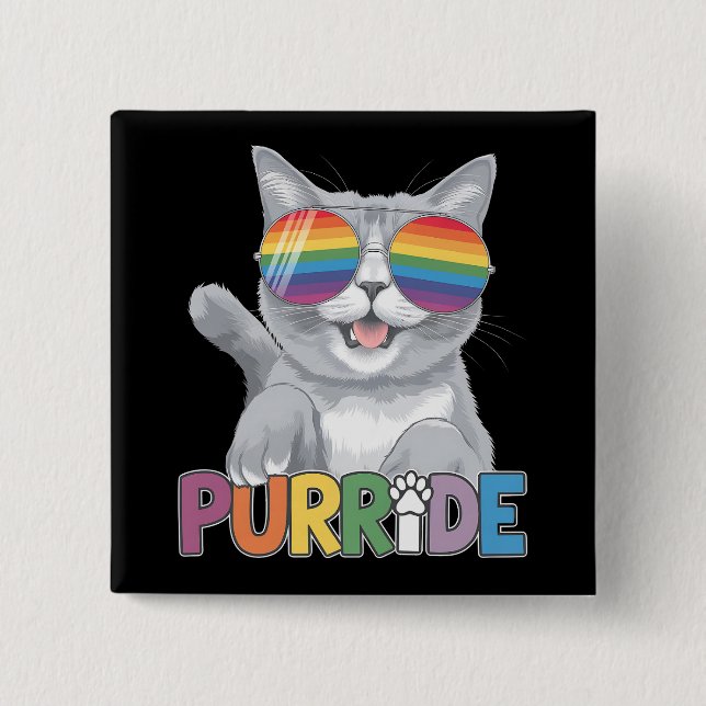 Purride Cat Sunglasses Gay Pride Rainbow LGBTQ 2 Inch Square Button (Front)