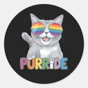 Purride Cat Sunglasses Gay Pride Rainbow LGBTQ Classic Round Sticker
