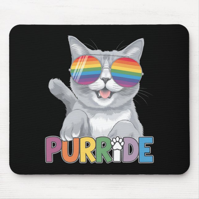 Purride Cat Sunglasses Gay Pride Rainbow LGBTQ Mouse Pad (Front)