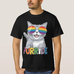 Purride Cat Sunglasses Gay Pride Rainbow LGBTQ T-Shirt