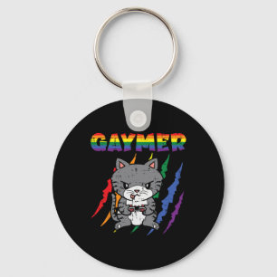 Purride Cat Video Game Gamer Lgbtq Rainbow Flag Ga Keychain