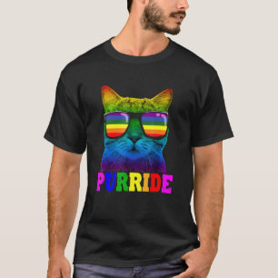 Purride Cat With Glasses Colourful Lgbt Pride Rai T-Shirt
