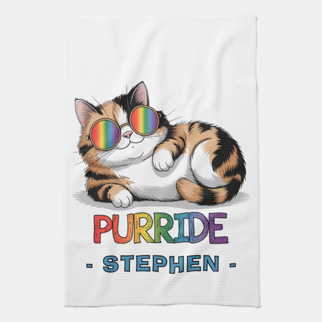 Purride - Cool Cat Pride | LGBTQ Kitchen Towel (Vertical)