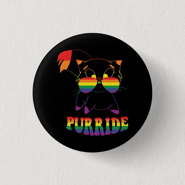 Purride | Cute Gay Cat | Lesbian | Rainbow 1 Inch Round Button (Front)